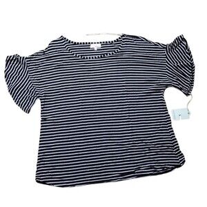 Dept 222 Womens XL Shirt Black White Striped Stretch Butterfly Sleeve Round Neck